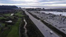 Screen capture of footage by drone of traffic enforcement 