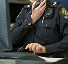 Police officer taking call