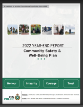 Photo of the cover of 2022 Year-End Report, Community Safety and Well-Being Plan
