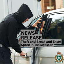 News Release Template, Theft From Auto, Break and Enter, Garage Door Openers, Delta Police, Crime Spree
