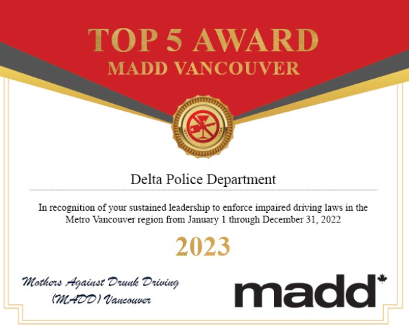 Delta Police News Release MADD Top 5 Award 