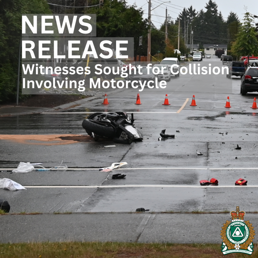 Photo of crashed motorcycle on 80th Ave following the collision
